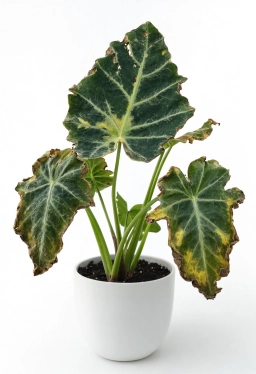 Alocasia — Guttation — Sap Droplets on Leaf Margins