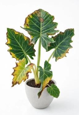 Alocasia — LED Grow Light Burn — Bleaching & Necrosis from Artificial Light