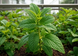Fresh mint plant growing in a container — herb gardening at home