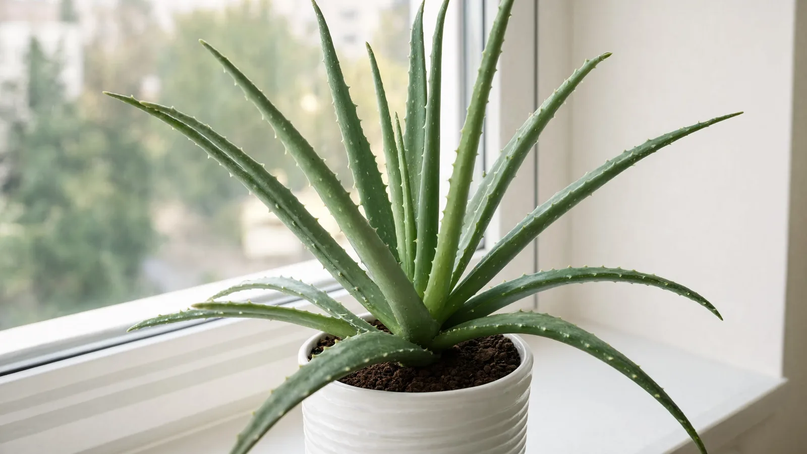 Aloe Vera plant with thick spiky serrated leaves