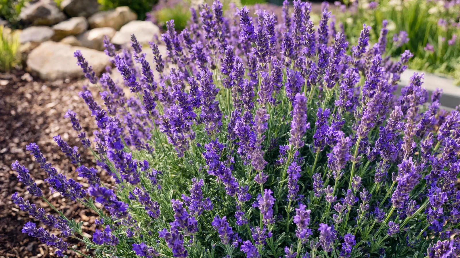 Blooming lavender with purple flower spikes