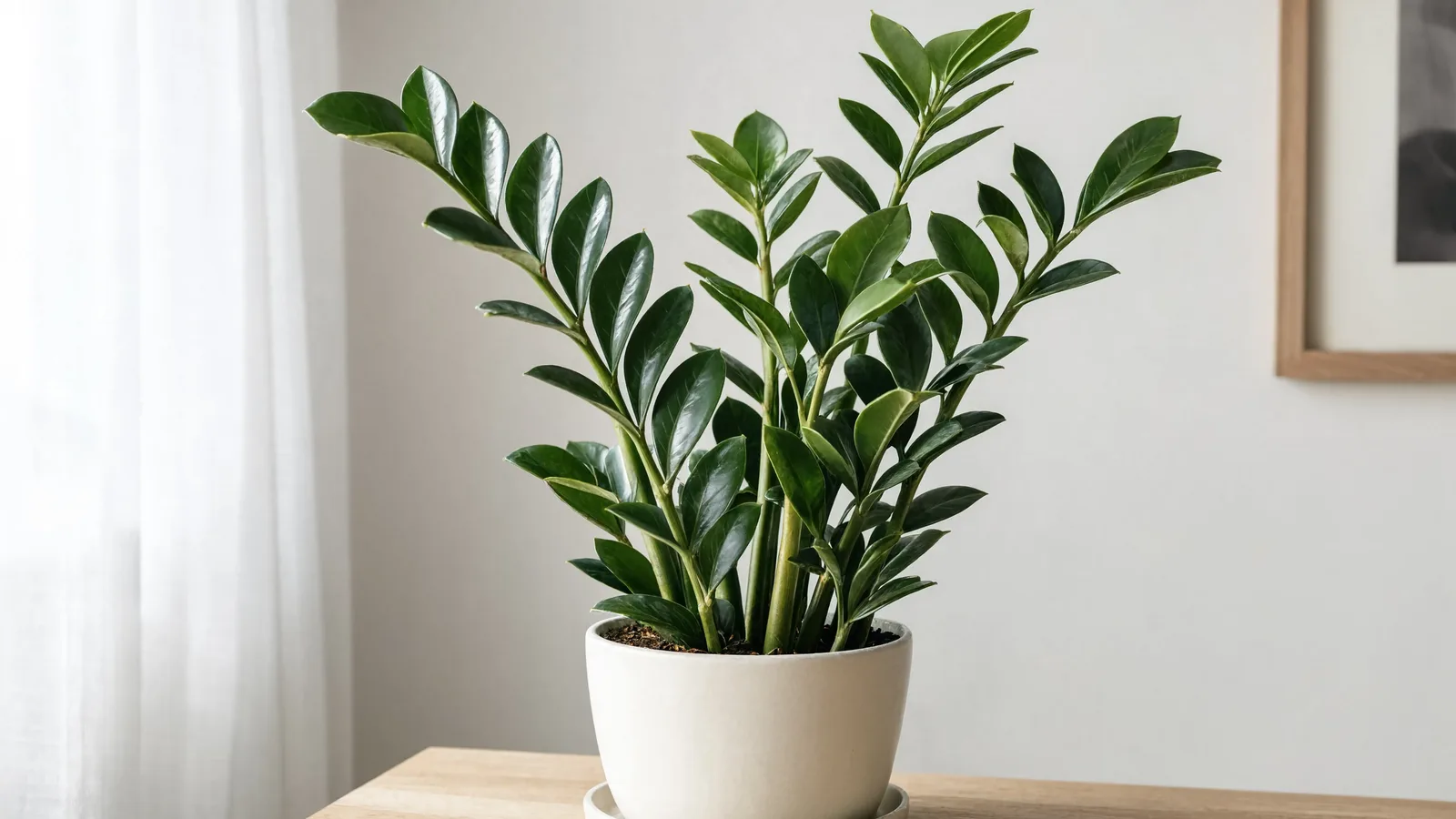 ZZ Plant with glossy dark green leaflets