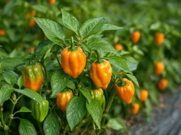 Red chili peppers growing on plant — home container growing